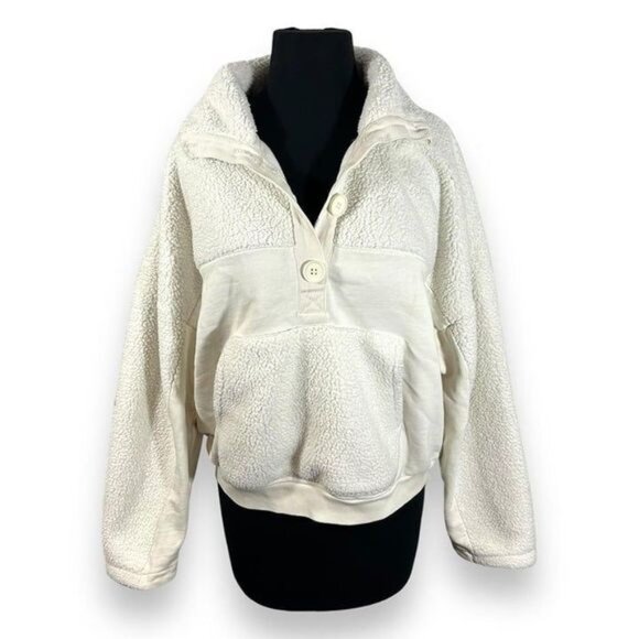 J. Crew Tops - J Crew Sherpa Fleece Pull Over Sweatshirt Womens Medium‎ White
